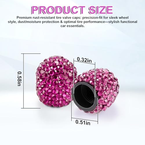 Image of JUSTTOP 4 Pack Handmade Crystal Rhinestone Tire Valve Stem Caps, Universal for Cars, Trucks and Motorcycles - Violet Red