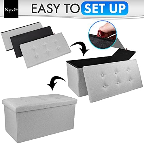 Nyxi Ottoman 76 * 38 * 38cm Foldable Storage Boxes Seat Foot Stool Storage Box with Lids for Kids Toys, Bedroom, Hallway, Living Room Light Grey