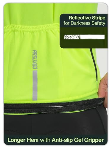 ARSUXEO Mens Cycling Jersey Short Sleeves Slim Fit Bike Bicycle Biking Shirt for Road Gravel Mountain Bike Green Size Large