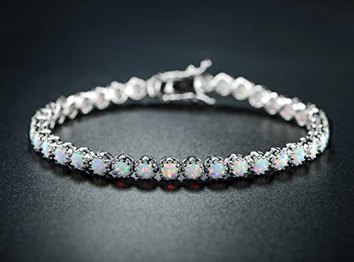 Barzel 18K White Gold Plated Created Opal Bracelet For Women (Silver) #TOP3