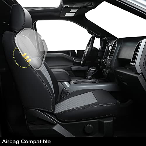 Image of LUCKYMAN CLUB X06-XLT Full Coverage Custom Seat Covers for 2015-2026 Ford F150 SuperCrew,2022-2026 F150 Lightning,2017-2026 F250 F350,Waterproof Faux Leather (Black&Gray Full Set)