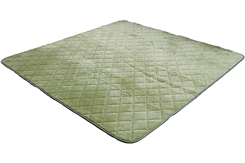 フリーリー ラグ カーペット 抗菌 防ダニ キルトラグ 洗える 185×185CM ラグマット 滑り止め付 Mサイズ (M無地・グリーン)