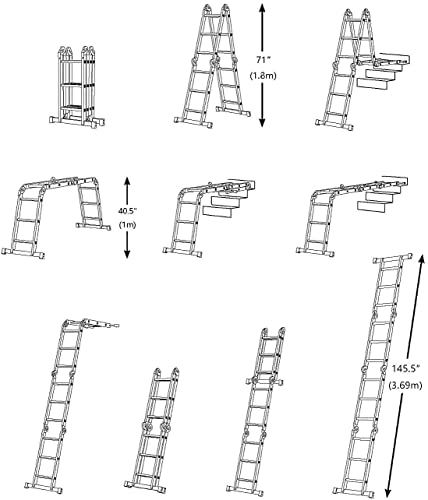 Comie 330Lb 12.5Ft Multi Purpose Aluminum Extension 7 In 1 Folding Step Ladder Foldable Lightweight Scaffold Ladder #TOP7