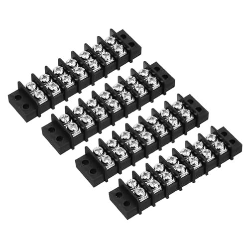Image of sourcing map 4 Pcs 7 Positions Terminal Block 300V 20A 9.5mm Pitch Dual Rows 7 Circuits DIN Row Screw Terminals Strip