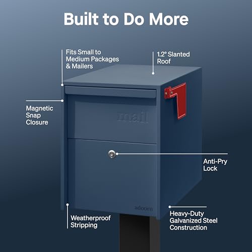Image of Adoorn Lockable Post Mount Mailboxes for Outside - Large Anti-Theft Locking Mailbox for Packages and Letters - Weatherproof Construction - Durable Steel - 15.5 inch H x 12 inch W x 18.5 inch D - Navy