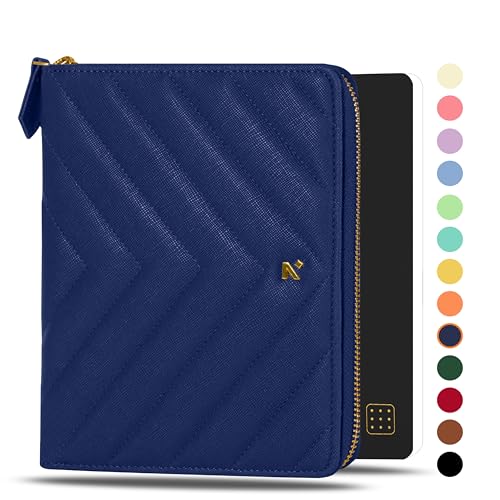 - Custodia per notebook B6 con Compendium + Dotgrid JOURNAL ecopelle + passante per penna 2 anteriori 1 scomparto posteriore 6 scomparti per carte di credito - BLU SCURO