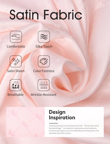 ONIONYOU Satin Pajama Set for Women 2 Piece Long Sleeve Button Up Silky PJ Sets Loungewear Soft Satin Sleepwear with Pocket Sakura Pink — view 4