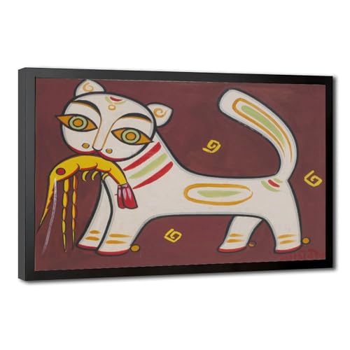 Toile Jamini Roy chat et crevettes 61x91,4cm pour habiller un mur vide