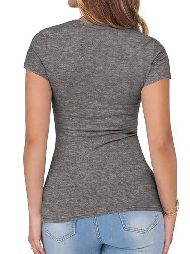 Image of Albe Rita Women Short Sleeve T-Shirt Cap V Neck Shirts for Women Ribbed Casual Top Knit Slim Fit for Summer