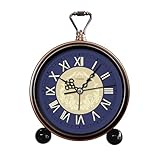 TIMESS Vintage Analog Alarm Clock, 4.3' Silent Non-Ticking Quartz Desk Clock with Roman Numerals, Battery Operated Table Clock for Bedroom, Living Room, Office, or Gift (Blue)