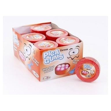 Chicles con Pica Pica Pica Gums Estuche de 24 unidades (Caja, Cereza)