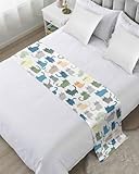 Ldtrchee Bed Runner for Twin Size, Cute Cats Animals Decorative Scarf Throws for Foot of Bed, Pets Colorful Cartoon Simple Luxury Bedding Protector Slipcover Bedrunners for Hotel/Home, 71 x 20 Inch