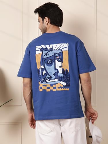 Image of WROGN Men's 220 GSM Pure Cotton T-Shirt | Abstract Back Print | Oversized Print