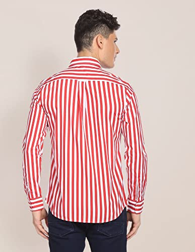 Image of U.S. POLO ASSN. Striped Tailored Fit Shirt for Men - 100% Cotton, Breathable & Comfortable, Full Sleeves Casual Shirt for Men - 39, Red