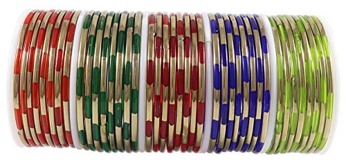 NMII Glass with Golden Polished and Glossy Bangle Set For Women and Girls,(Multi-Colour1_2.4 Inches), Pack Of 46 Bangle Set