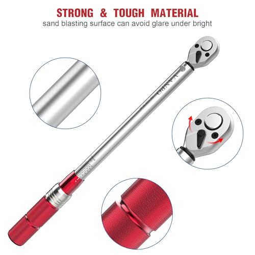 VANPO Drehmomentschlüssel 1/2\, 20-220 Nm Drehmoment-Schlüssel 8 tlg. Set, ± 3% Fehlergenauigkeit mit 2 Verlängerung, 5 Stecknüsse 17mm, 19mm, 21mm, 23mm,24mm Reifenschlüssel für Auto, LKW, Motorrad