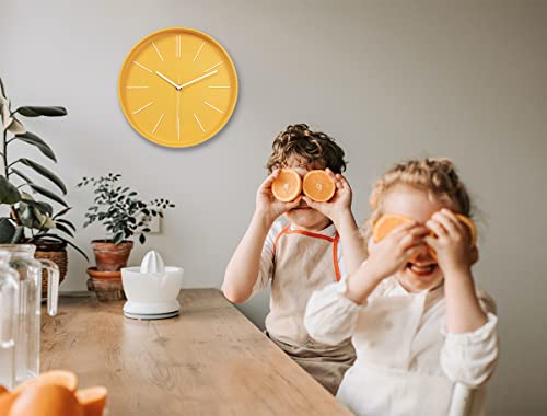 Modern Wall Clock,12 Inch Round Bright Colorful 3D Wall Clocks,Easy To Read,Silent Non Ticking Quartz Battery Operated For Kitchen,Living Room,Bedroom,Family Room,Dining Room,Kids-Room(Yellow) #TOP4