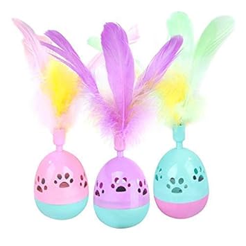 PSK PET MART Cat Toy Interactive Rolly Polly Tumbler with Feather Toy & Treat Despensing Toy Feather Toy (Color May Vary)