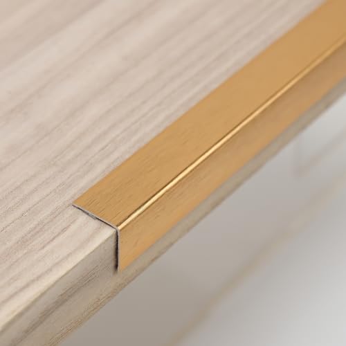 Image of Trimold Brushed Gold Aluminum Peel and Stick L Molding Corner Guards with 90 Angle for Wall Door Frame Cabinet Baseboard Protection and Decoration, 35.4in x 0.8in (3Pcs)