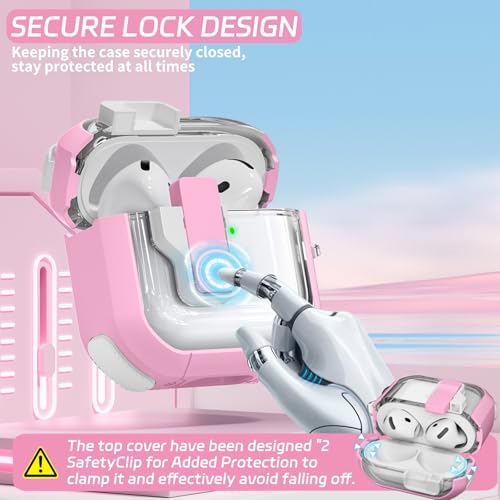 Image of Ekoonpft for AirPods 4 Case 2024, Secure Lock Design Clear Cases for Apple AirPods Pro 4th Generation for Women Girly, Soft Cover with Cleaner,Silicone Wrist Strap,Cute Candy Keychain,Carabiner