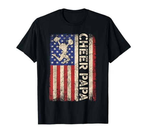 Cheer Papa Funny Cheer Dad Cheerleader Dad American US Flag T-Shirt