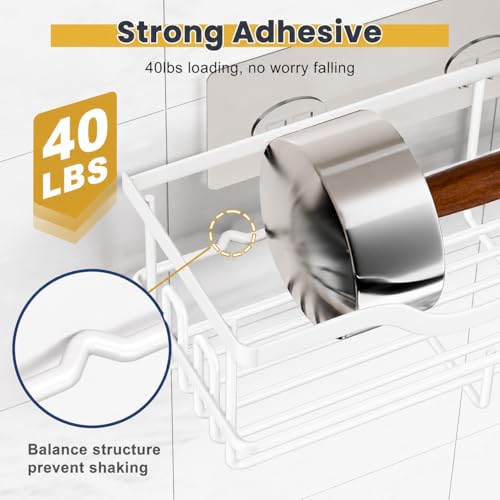 Image of OMAIRA 3-Pack Shower Caddy with Soap Holder, Adhesive Rustproof No-drill Strudy Loading Inside Shower Organizer Shelves Rack Storage Bathroom Organization for Smooth Wall Glass Tile, White (Large)