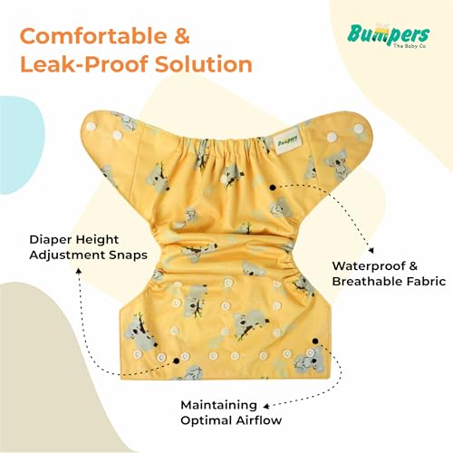 Image of Bumpers Premium & Ultra Soft Reusable Cloth Diaper with Insert Pad | Extra Absorbant, Washable, Waterproof & Adjustable cloth diaper for babies /Kids, 3M-3Years (Pack of 1, Free size, Beige)