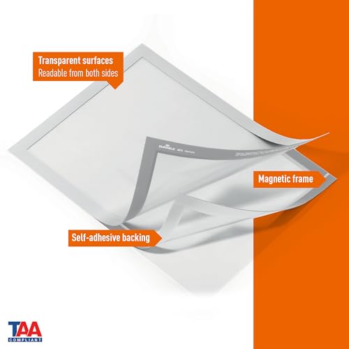Durable Duraframe Self-Adhesive Sign Holder - Letter-Size 8.5" x 11" Inch - Silver Magnetic Frame - Pack of 2 by Durable - Image 2