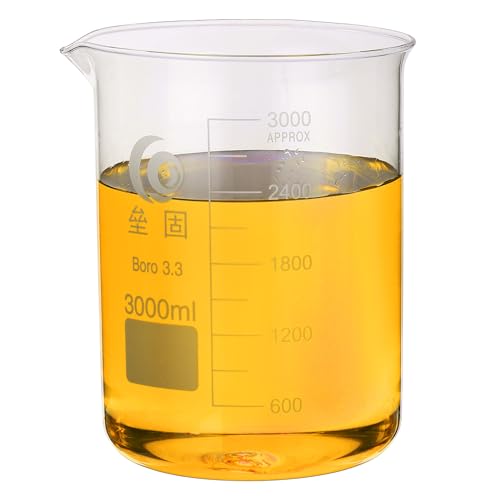 PATIKIL 3000ml Low Form Glass Beaker, 1Pcs 3.3 Borosilicate Glass Beakers Graduated Measuring Cup with Spout for Lab Experiment, Cooking and Baking, Clear