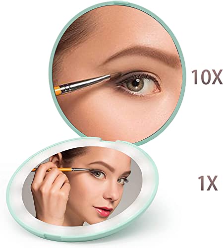 Compact Makeup Mirror, 1X/10X Magnifying Led Lighted Travel Makeup Mirror Portable Compact Mirror For Handbag Foldable Pocket Mirror Illuminated Mirror (Green) #TOP1