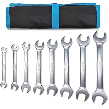 FIXTEC Wrench Set, 8-Piece Metric Double Open-End Spanner Set 67mm2022mm, CR-V Steel with Rolling Pouch for Automotive Repair, Mechanics and Tight Spaces