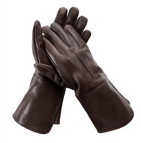 Brown Leather Gauntlet Gloves Medium - Medieval Renaissance SCA LARP Costume Men - Genuine Sheep...