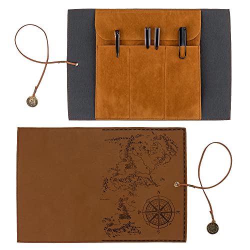 Motzu Pu Leather Rollup Pen Bag, Vintage Creative Map Pencil Case, Smooth Cover Storage Pouch Holder Organizer, Art Makeup Cosmetic Pouch, Soft Wrap Bag Stationery Gift, Brown B #TOP1
