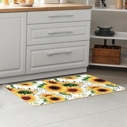 Tapete de cocina absorbente para pasillo y cuarto de lavado, diseño de girasol, 2 piezas 7