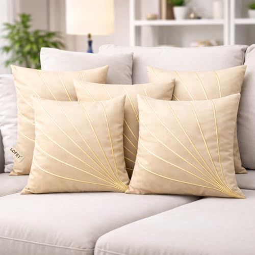 Image of LOFEY Dupion Silk Cushion Cover, 16 x 16 Inch (40 x 40 cm), Decorative Sofa Pillow Cover, Zipper Closure (2, Beige)