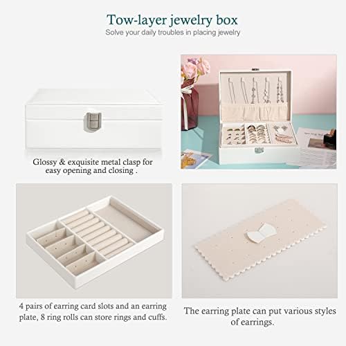 Jewellery Box Organiser for Women Girls 2 Layers Display Storage Case Jewellery Holder for Earrings Ring Necklace Storage Case Women Gift White