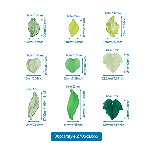 Craftdady 270Pcs Green Acrylic Leaf Bead Charms Transparent Frosted Maple Leaves Pendants With Loop For Earring Necklaces Jewelry Craft Making #TOP5