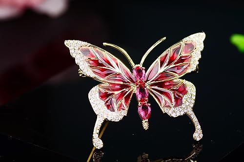 Image of Pink Butterfly Brooches and Pins Crystal Butterfly Insect Safty Pin Dress Coat Suit Decor