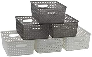 Rinboat White and Transparent Gray Plastic Storage Baskets, 6 Packs