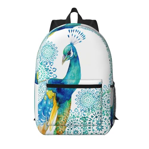 Sac à dos d'affaires noir élégant motif paon finition premium pour PC 43cm