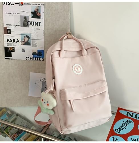New Solid Color Trendy Backpack Women Large Capacity Bookbag Men Waterproof Travel Backpack Laptop Backpack (Pink)2