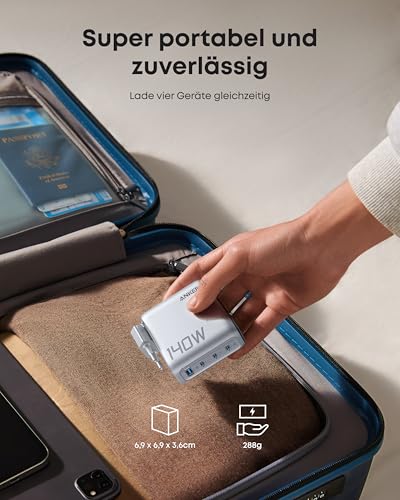 Anker 140W USB C Ladegerät, Laptop Ladegerät, 4-Port Multi-Geräte Netzteil – Ansicht 6