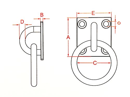 image for US Stainless Stainless Steel 316 Square Pad Eye with Ring 1/4