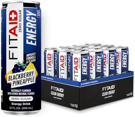 LIFEAID FITAID ENERGY, 200mg Natural Caffeine, Keto, Blackberry Pineapple, Omega-3s, 15 calories, Paleo, Vegan & Gluten-Free, No Artificial Sweeteners, 12-oz. cans (Pack of 12)