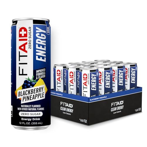 Image of FITAID ENERGY, 200mg Natural Caffeine, Keto, Blackberry Pineapple, Omega-3s, 15 calories, Paleo, Vegan & Gluten-Free, No Artificial Sweeteners, 12-oz. cans (Pack of 12)