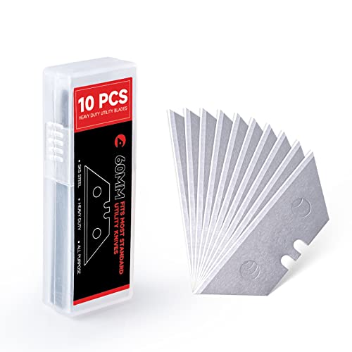 Foshio 10 Pack Utility Knife Blades, Heavy Duty Box Cutter Blades Sk5 Carbon Steel, Standard Replacement Razor Blades Utility Knife For Leather, Rubber, Wood, Fits Most Standard Utility Knives #TOP30