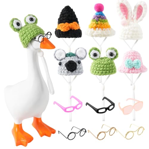 linastu 6 Set 7inch Desk Goose Outfits, Mini Desktop Goose clothes Desk Goose Accessories Set for Magnetic Goose Statue (Animal Hats+ Sunglasses)