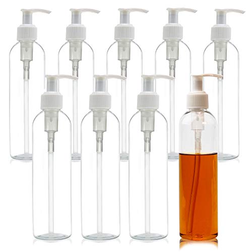 Empty Plastic Shampoo Pump Bottles 8oz Pack for 9 with Lotion Pump Dispenser BPA-Free food-grade PET Liquid Soap plastic bottles Lotions Hand Sanitizer Plastic Cylinder with Lockdown-Leak Proof-Pumps