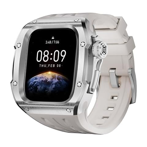 Luxury Case for Apple Watch Series 10 46mm, Durable Case with 316L Stainless Steel and Metal Buckle Band, Heavy Duty iWatch 46mm Case for Men, Suitable for iWatch Series 10 (Steel and White) Cover