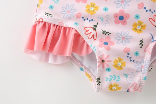 Image of AMIYAN Toddler Girls One-Piece Swimwear Short Sleeve Ruffle Swimsuit Zipper Rash Guard Bathing Suit for Little Girls 1-5Y